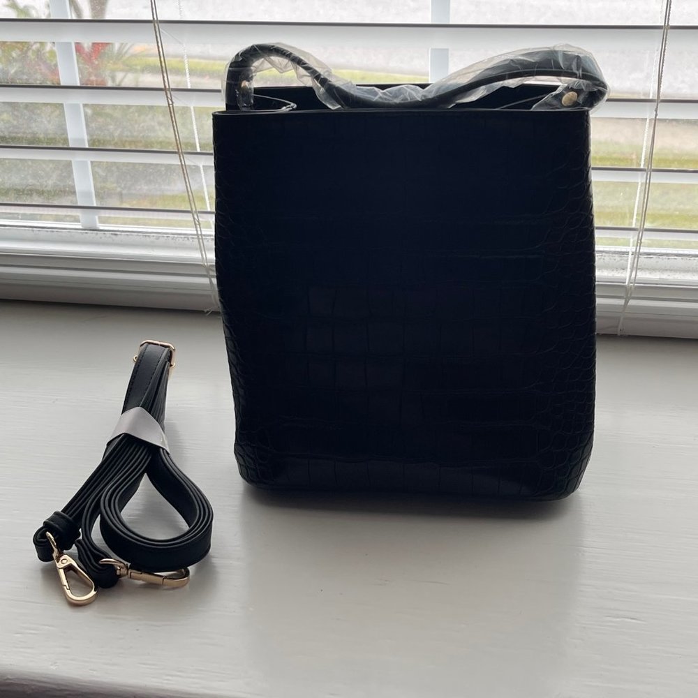 New AOTA All of the Above Black Vegan Leather Bucket Bag